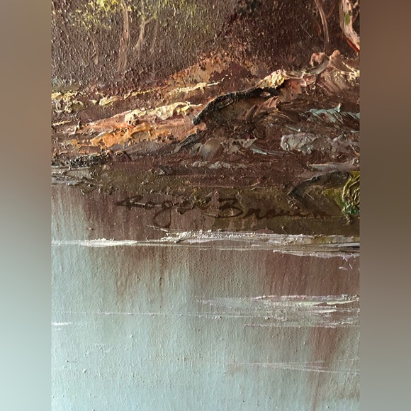 Roger Brown Oil Painting - Framed Autumn Landscape Art with Signature - Picture 4 of 10